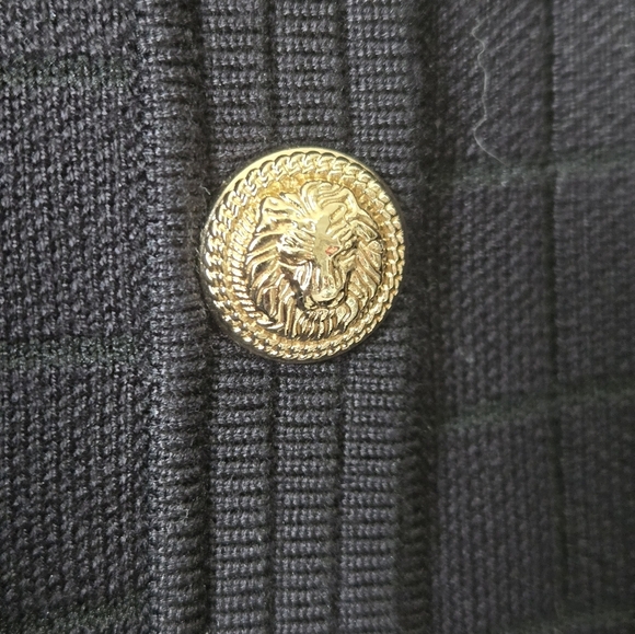 SIONI Black Ceckered Cardigan with Gold Lion Buttons. Size 1x - Picture 4 of 11